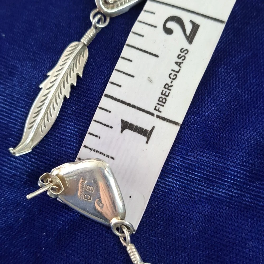 Vintage Native American Mother of Pearl Sterling Silver Feather Earrings - Picture 10 of 13